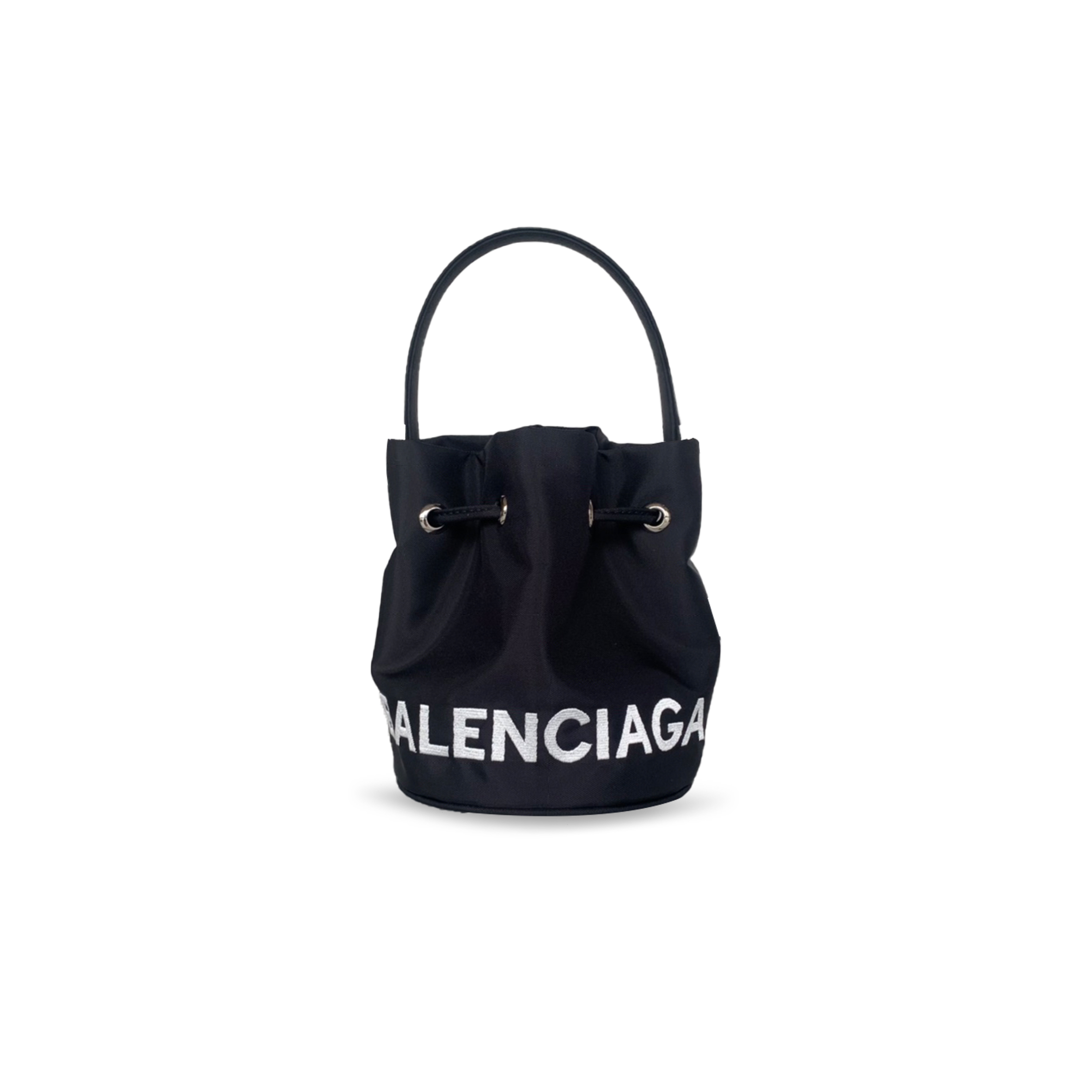 BALENCIAGA WOMEN'S WHEEL DRAWSTRING BUCKET BAG MINI IN BLACK 656682H854N1055 (18*15*15cm)